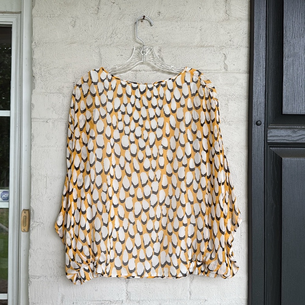Diane Von Furstenberg The Robyn Top Yellow/Grey/Ivory Silk Pullover Blouse Small - Picture 11 of 16
